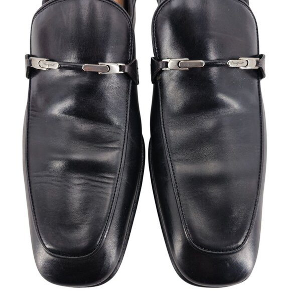 Salvatore Ferragamo Italy Men 6 Black Leather Dress Shoes Square-toe Bit Loafers - Picture 2 of 12